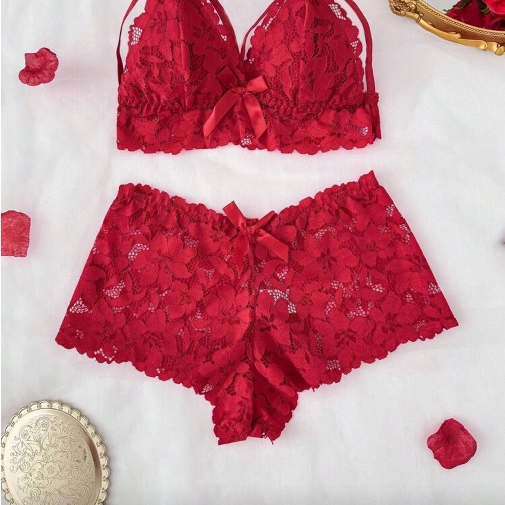 Elegant Red Lace Lingerie Set